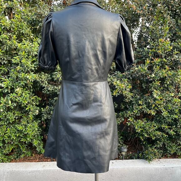Zara Black Patent Faux Leather Puff Sleeve Whimsy Goth Pleather Mini Dress Med - Picture 2 of 10